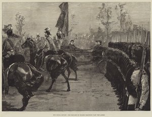 The Royal Review, vagtbrigaden, der marcherer forbi dronningen af William Heysham Overend