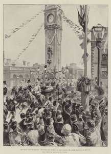 Det kongelige besøg i Irland, hertugen og hertuginden af York passerer Albert Memorial i Belfast af William Heysham Overend