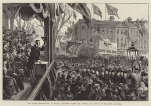 Ulster-demonstrationen i Belfast, procession forbi Mr Balfour og afbrænding af hjemmestyreloven