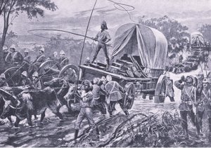 Zulu War: The Estowe Relief Force crossing a stream, april 1879, illustration fra British Battles on Land and Sea, 1915