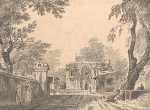 Udsigt til en moské ved Chunar Gur [Chunargarh] af William Hodges