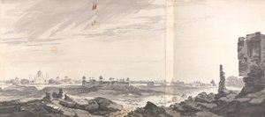 Udsigt over ruinerne ved Agra og Taj Mahal af William Hodges