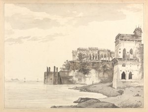 Udsigt over ruinerne af et palads i Ghazipur ved floden Ganges af William Hodges