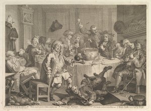 A Midnight Modern Conversation, marts, 1732. af William Hogarth