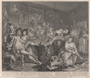En libertiners liv, tavle 3: Han svælger af William Hogarth