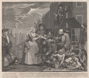 En levemands karriere, planche 4: går i retten af William Hogarth