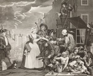A Rake?S Fremskridt, Plade 4: The Rake Arrested, Going to Court / Der Weg eines Liederlichen, Blatt 4: Tom Rakewell arresteret og reddet. 1735 af William Hogarth