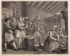 Hampeskætning i Bridewell: En prostituerets levnedsløb, tavle 4 af William Hogarth