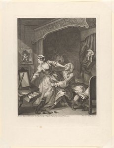 "Før" Mand trækker en modvillig kvinde mod sig i et soveværelse før (titel på objekt) Før og efter (serietitel) Før og efter (serietitel) af William Hogarth