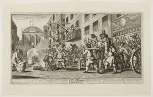 Burning the Rumps at Temple Bar, planche 11 fra Hudibras af William Hogarth