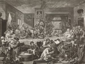 Fire aftryk af et valg / De almindelige valg. Blad 1: En valgunderholdning. 1755 af William Hogarth