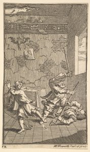 Hudibras slår Sidrophel og Whachum Sytten små illustrationer for Samuel Butler..., 1721-26. af William Hogarth