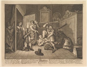 Hudibras katekiserede tolv store illustrationer til Samuel Butlers Hudibras, plade 9, 1725-68. af William Hogarth