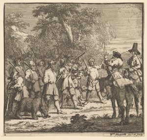 Hudibras første eventyr sytten små illustrationer for Samuel Butlers Hudibras, n..., 1721-26. af William Hogarth