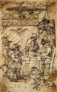 Hudibras besøger Sidrophel (pen og brunt blæk over blyant på papir) af William Hogarth