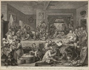 Humors of An Election (Sæt med fire) (graveringer) af William Hogarth