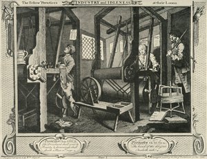 Interiør af et væverværksted, 1747, 1925. af William Hogarth