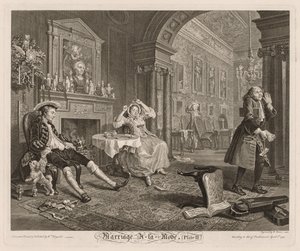 Moderigtigt bryllup: Plade II af William Hogarth