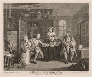 Ægteskab à la Mode: Scene med kvaksalveren, 1745. af William Hogarth
