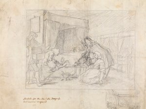 Operationsscene på et hospital med underordnede skitser i margenen nederst til højre af William Hogarth