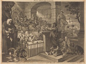 Paulus foran Felix i burlesk form af William Hogarth