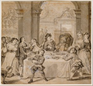 Sancho ved den storslåede fest, fra "Don Quixote" af Miguel de Cervantes af William Hogarth