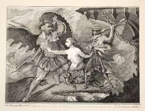 Satan, synd og død, pub. 1792 af William Hogarth