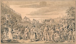 Skitse til plade XI af industri og lediggang, 1747 af William Hogarth