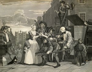 Gadescener i London, af William Hogarth (1697-1764), gravering, England af William Hogarth