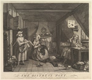 The Distrest Poet, 15. december 1740. af William Hogarth