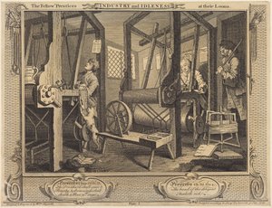 De svendeagtige lærlinge ved deres væve af William Hogarth