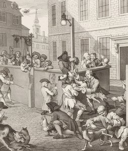 Grusomhedens første fase. Fra: Grusomhedens fire stadier / Grusomhedens fire stadier. 1751 af William Hogarth