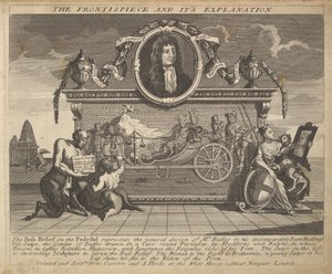 Frontispicen og dens forklaringsplade 1: Illustrationer til Samuel Butlers Hud..., 1725-30. af William Hogarth