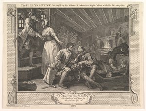 The Idle Prentice forrådt af sin hore og taget i en natkælder med hi..., 30. september 1747. af William Hogarth