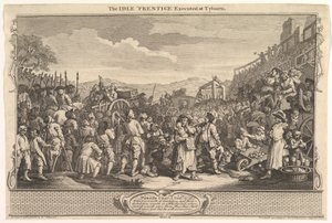 The Idle Prentice Executed at Tyburn: Industry and Idleness, tavle 11, 30. september 1747. af William Hogarth