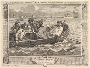 The Idle Prentice Turned Away and Send to Sea: Industry and Idleness, plade 5, 30. september 1747. af William Hogarth