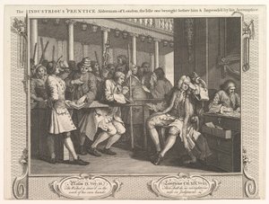 Den flittige Prentice Alderman of London, The Idle One Braught Before Hi..., 30. september 1747. af William Hogarth