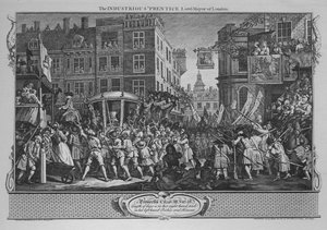 Den flittige Prentice Lord-Mayor of London - Plade 12 fra Industry and Idleness, 1747 af William Hogarth