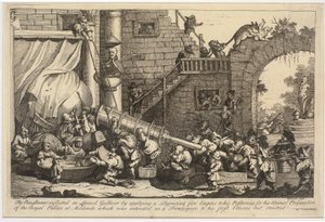 Straffen pålagt Lemuel Gulliver af William Hogarth