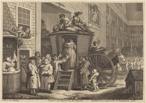 Diligencen eller gårdspladsen ved landkroen af William Hogarth