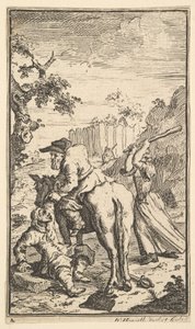 Trulla Attacking Hudibras Sytten små illustrationer for Samuel Butlers Hudibras..., 1721-26. af William Hogarth