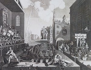 To kriminelle i en søjle eller aktier i London af William Hogarth