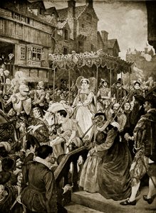 Mary Queen of Scots træder ind i Edinburgh, 1561, illustration fra "Hutchinson