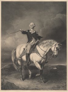 George Washington til hest af William Holl II after John Faed