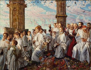 Maj morgen på Magdalen College, Oxford, gammel årlig ceremoni af William Holman Hunt