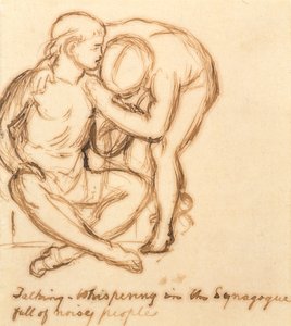 Talking- hvisken i en synagoge fuld af larmende mennesker (pen og sepia blæk på papir) af William Holman Hunt