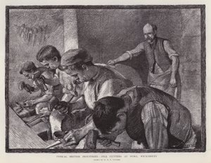 Filskærere på arbejde, Wickersley, South Yorkshire (litho) af William Holt Yates (after) Titcomb
