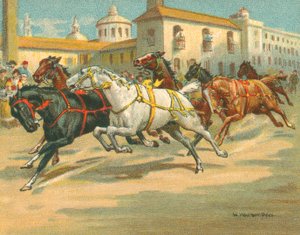 Løb historiske og moderne, rytterløse hestevæddeløb i Italien (chromolitho)