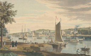 Troy: Taget fra Vestbredden af Hudson foran United States Arsenal, pub 1838. af William James Bennett