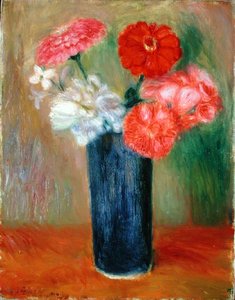 Blomster i en blå vase (olie på lærred) af William James Glackens